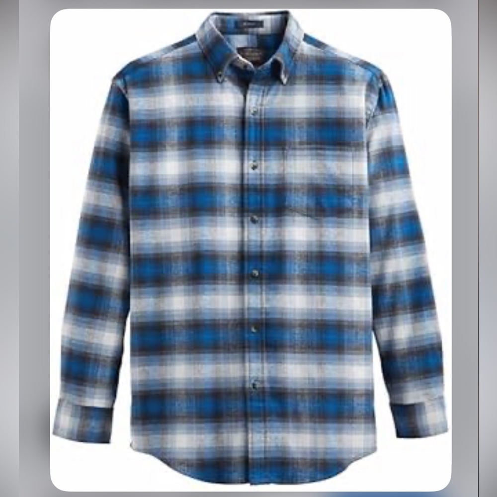 Pendleton Mason Plaid Flannel Shirt Blue Gray Black White Cotton Medium Men’s - Picture 6 of 6
